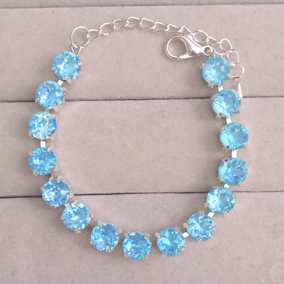 Jewelry - Aquamarine Opal Aurora Borealis + Silver Crystal Tennis Bracelet